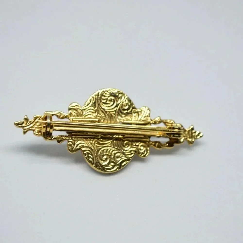 1928 Gold Toned Pink Flower Porcelain Pin Brooch
